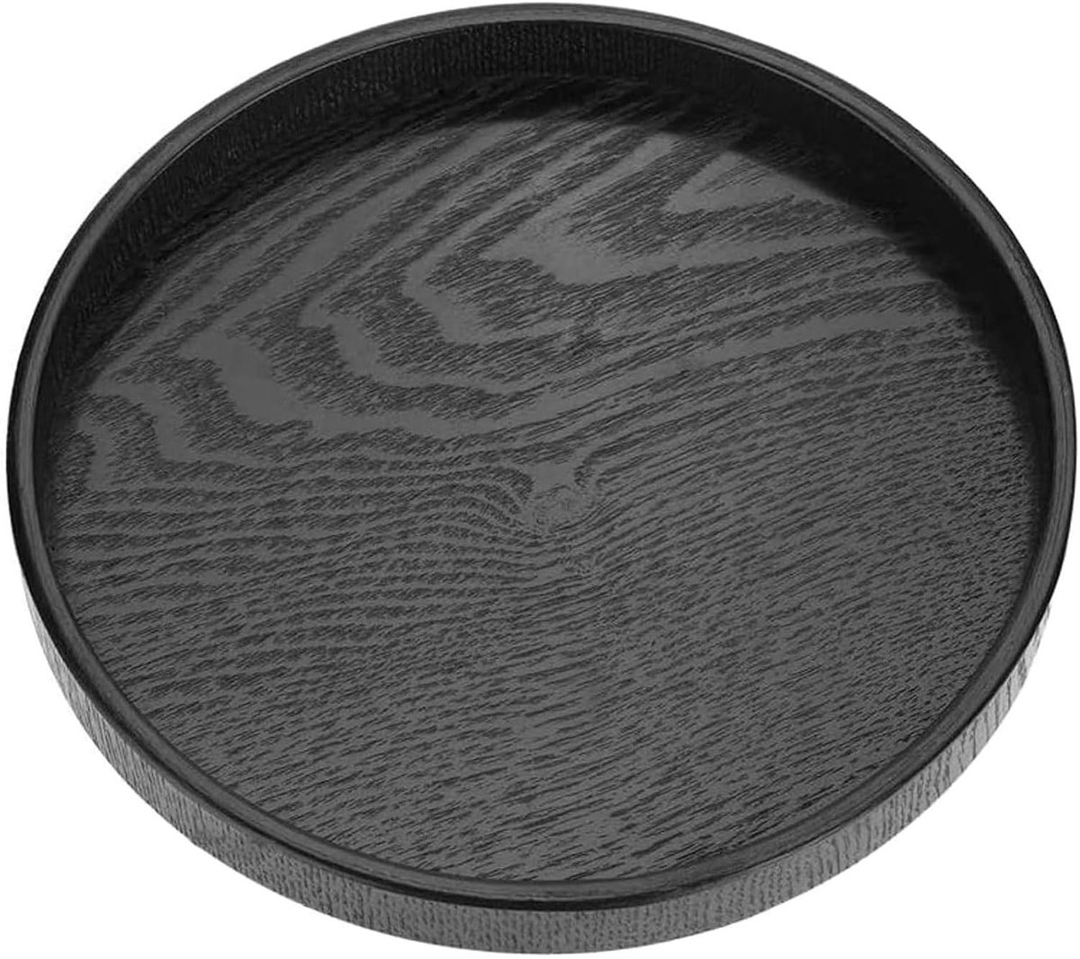 Rond Houten Dienblad - Massief Houten Theedienblad - Antislip Oppervlak - Verhoogde Randen - 30 Cm Diameter Zwart Kleur - 1 Stuk - Voor Woonkamer Keuken Restaurant