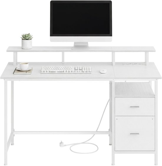 VASAGLE - Bureau - Met Monitorstandaard - Gamingbureau met Stopcontact - 2 Stoffen Lades - 2 USB-poorten