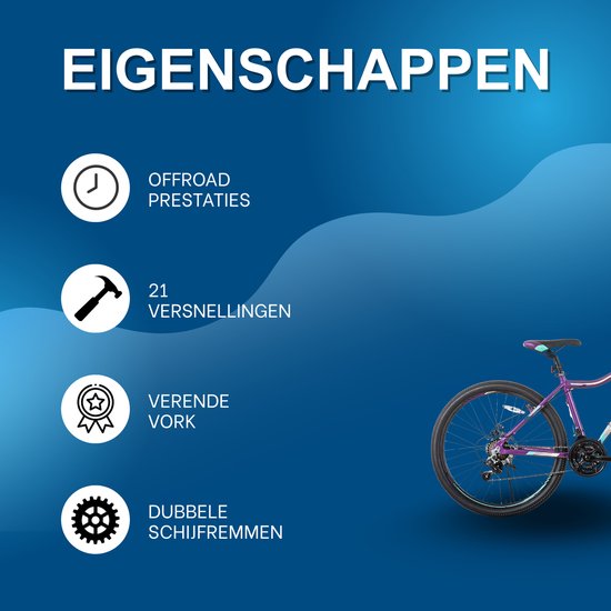 Dames mountainbike - Voor volwassenen - 21 versnellingen, vergrendelbare verende vork, dubbele schijfremmen, aluminium frame - Paars, 51/66/69 cm van Merkloos — afbeelding 2