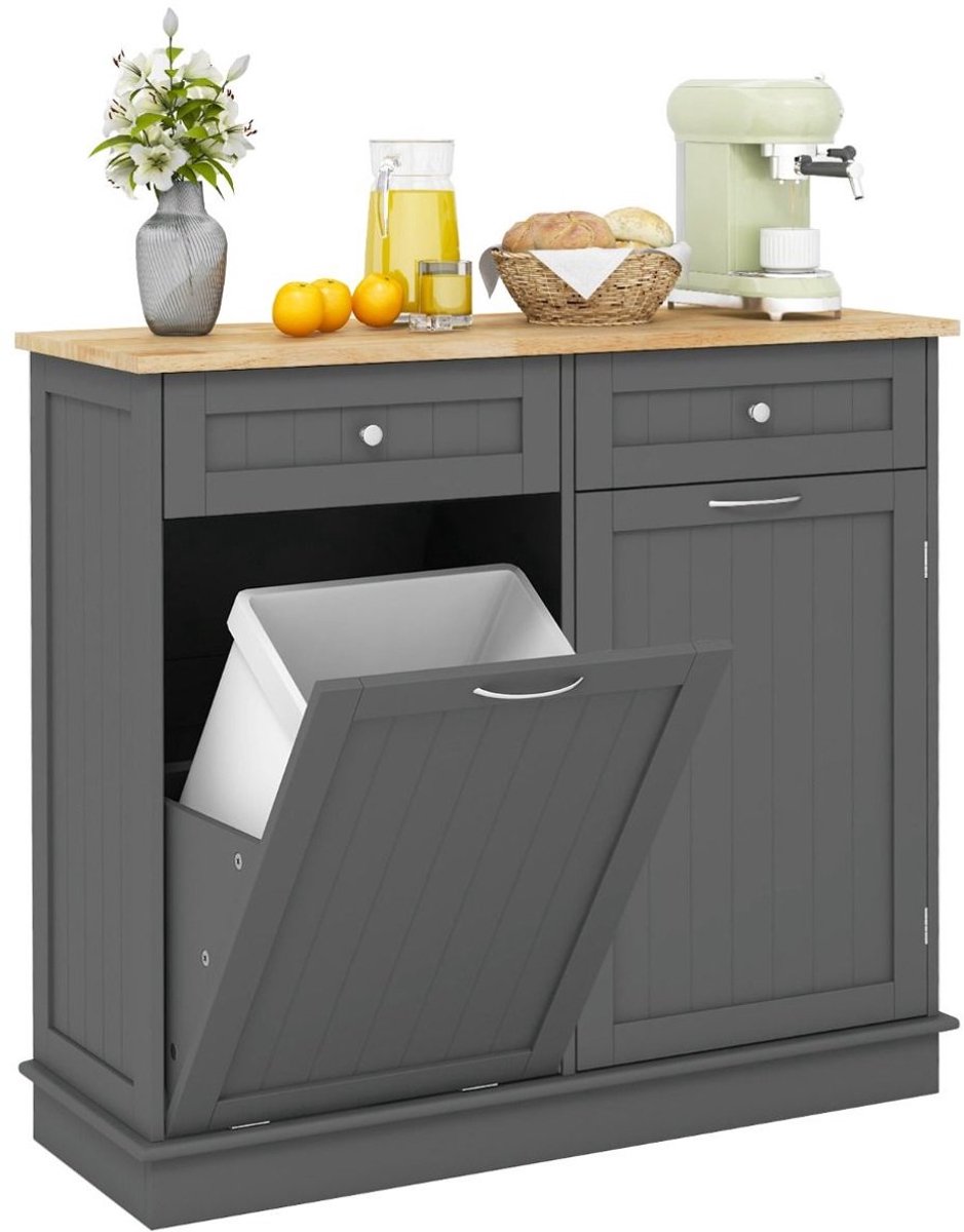 Keukeneiland - Verplaatsbaar - Keukenkast - Dressoir - Organizer - Kasten - RVS Werkblad - 2 Deuren - Grijs