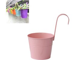 Hangende bloempotten - Bloempotten voor aan de schutting - Bloempotten met haken - Metalen bloempotten voor aan de muur - Bloempotten - Met afneembare haken en drainagegaten - Voor binnen en buiten, balkons, balustrades, enz. -Roze