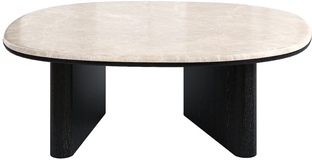 Vente-unique Salontafel van marmer met eikenfineer - Beige en zwart - CORMINA