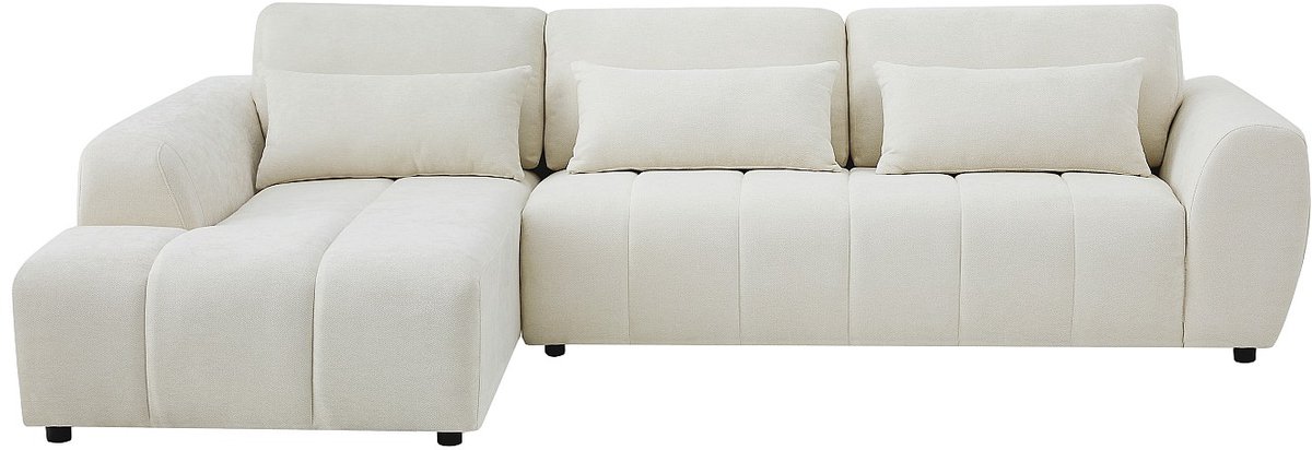 Vente-unique Hoekbank links met verstelbare rugleuning in beige gestructureerde stof FABARTO