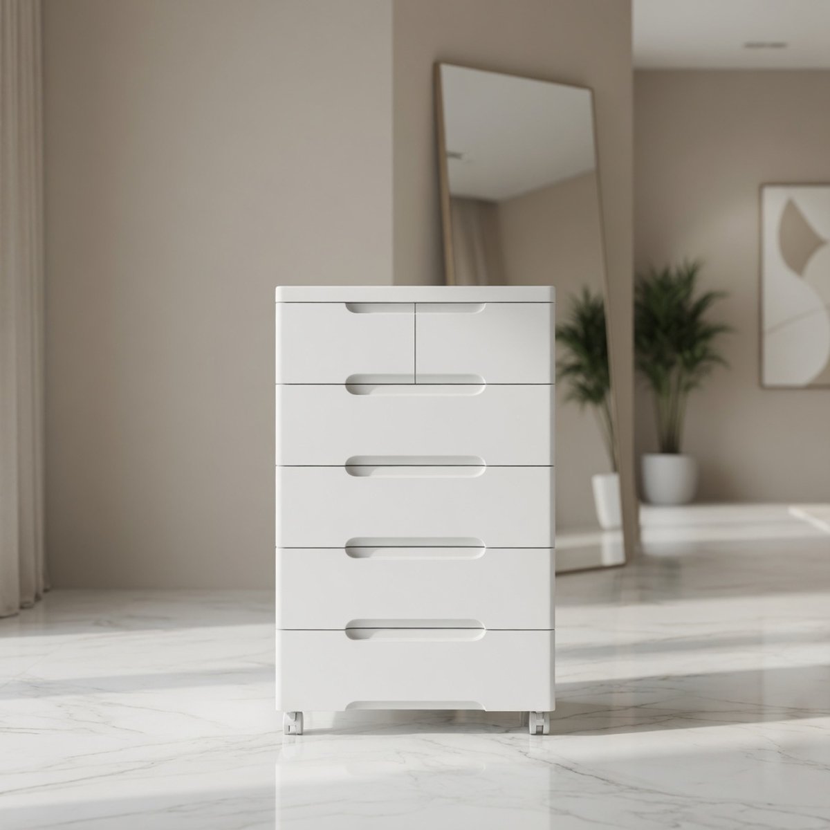 Rollende Opbergkast met 7 Lades – Smalle Multifunctionele Commode op Wielen – Kunststof Ladekast voor Badkamer, Woonkamer, Kantoor & Salon – Wit Mobili Bella