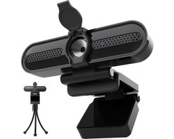 HEZIVO® Webcam voor PC – Ruisvrije Microfoon – Laptop Webcam USB – 78° Groothoek – Met Statief en Cover – Plug & Play