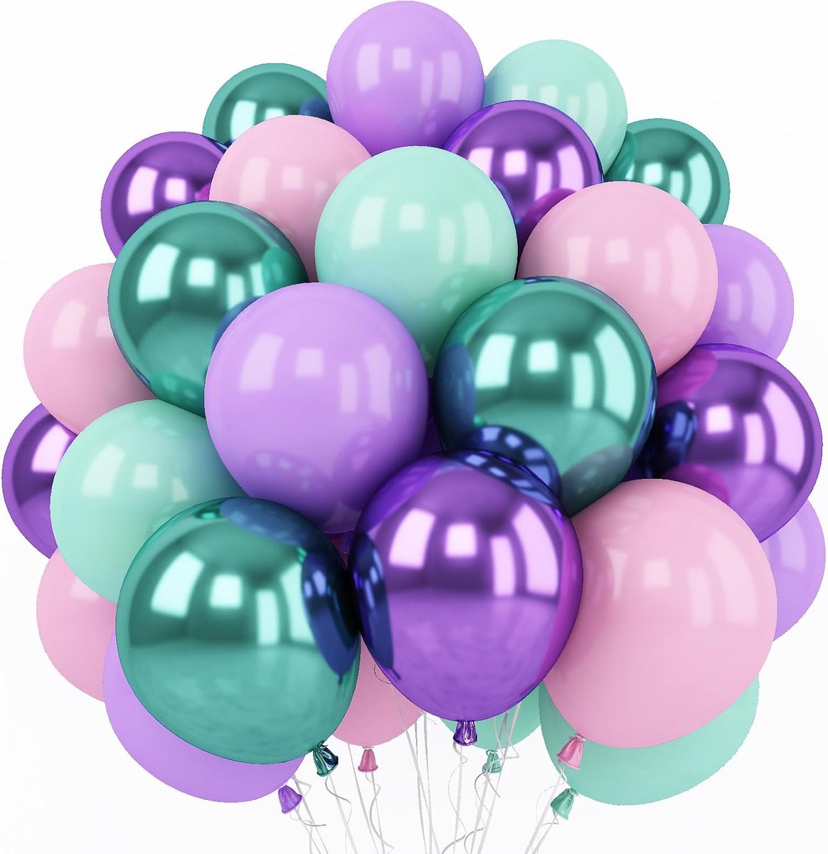 OLOEY Zeemeerminballonnenset-60 stuks 30 cm metallic paarse-roze-groene en blauwe latexballonnen voor meisjesverjaardagsdecoratie-babyshower-verjaardag-onderwaterdecoraties