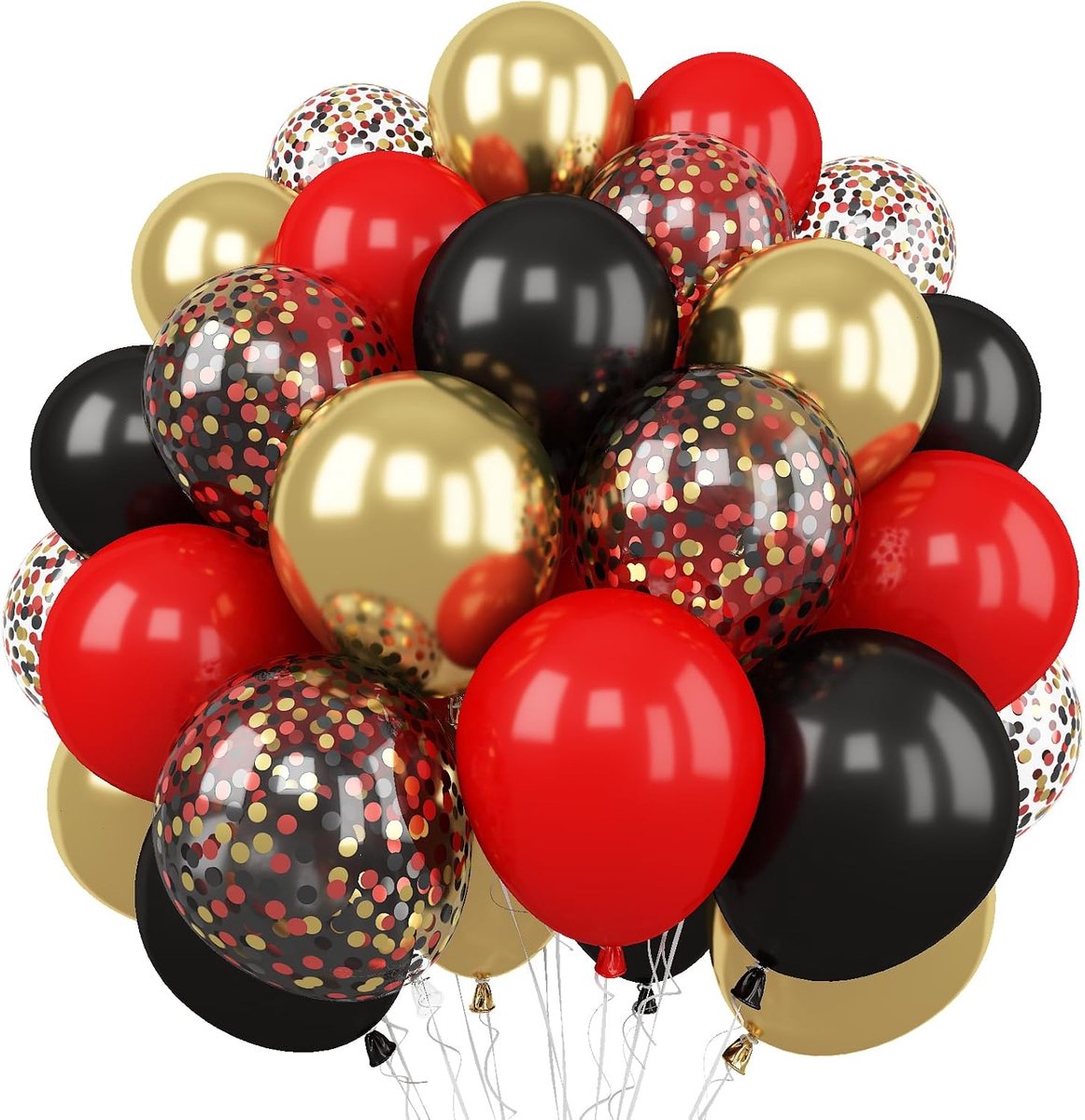 OLOEY Rode en zwarte ballonnen-60 stuks 30 cm rode-zwarte en gouden ballonnen-zwarte en rode ballonnen voor casino-themafeestdecoraties-afstudeerfeesten-nieuwjaarsfeesten en verjaardagsdecoraties