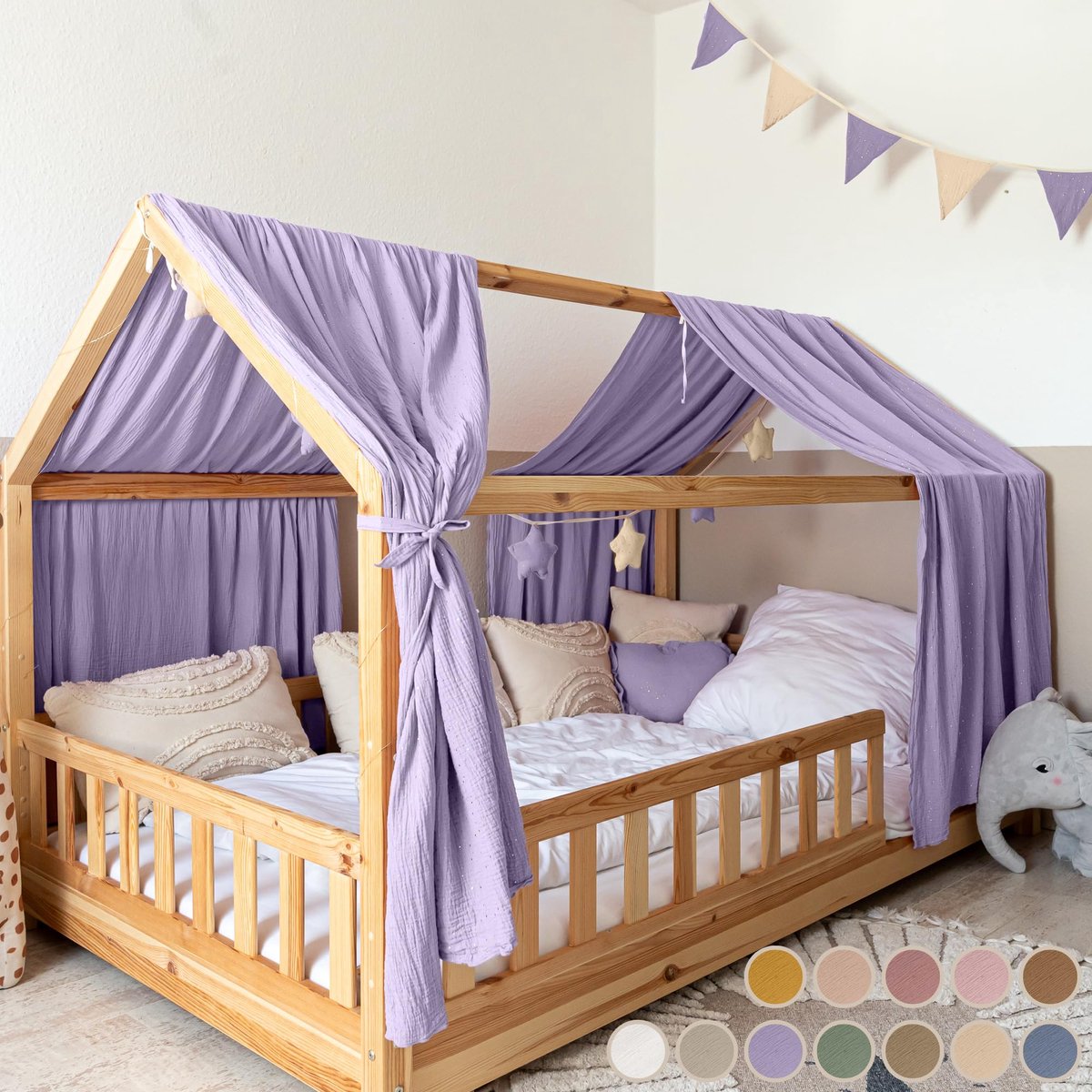 LILIMAUS Huisbed hemeltje - bedhemel voor huisbed - 67,5 x 320 cm - mousseline katoen - lila