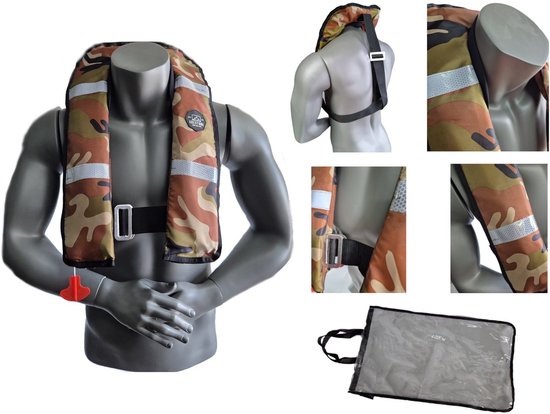 Crestone -Reddingsvest 165N Automatisch - 165 Newton - Volwassenen - Camouflage - Handbediening - Universele maat - Comfortabel - Verstelbaar - Draagtas