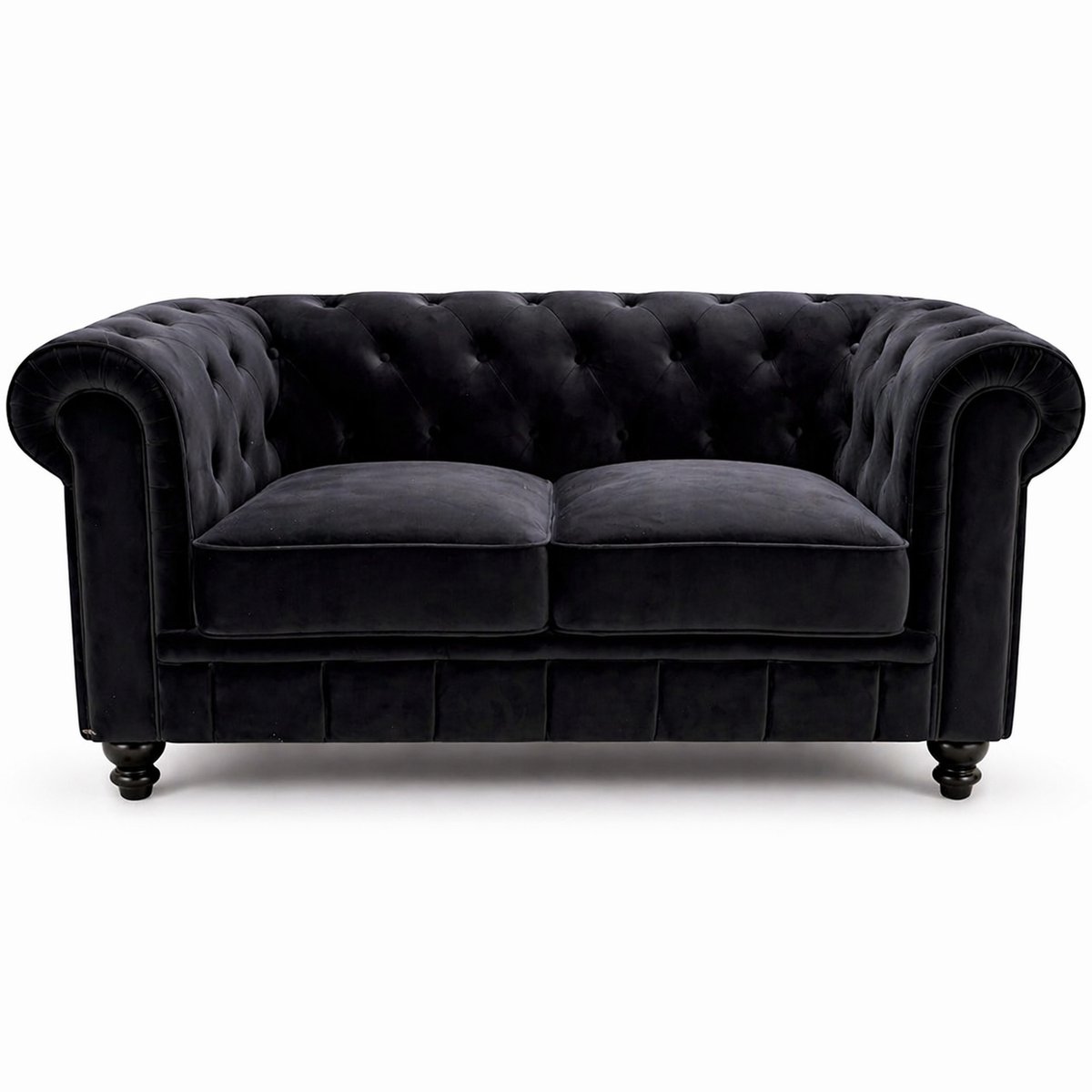 Chesterfield Bank - 2 Zits - Velvet zwart - fluweel - Sofa