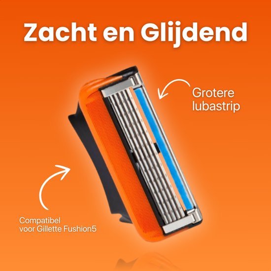 Ecotivity scheermesje met oranje accent, grotere lubrastrip en de tekst 'Zacht en Glijdend'. Compatibel voor Gillette Fusion5.