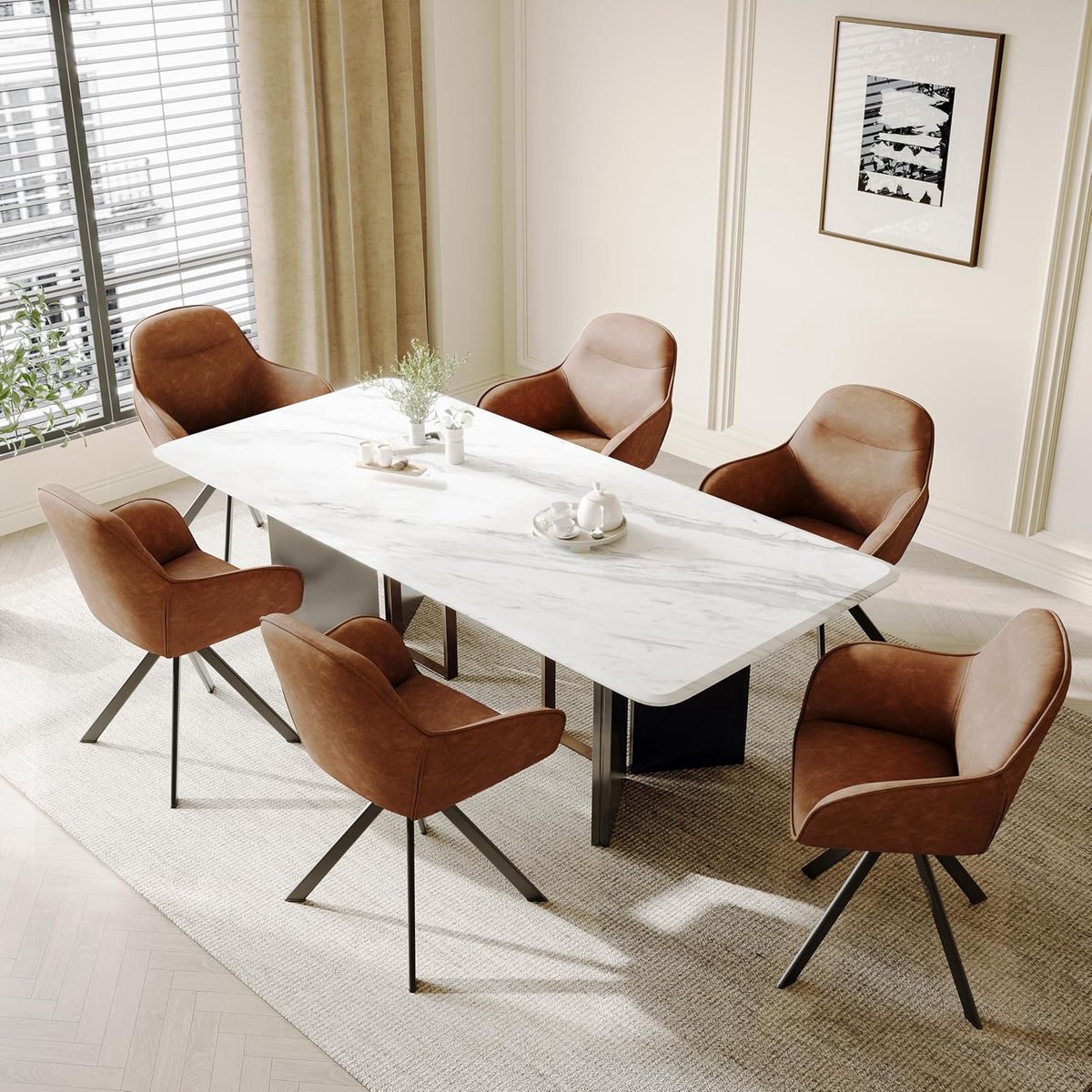 Draaibare Eetkamerstoel Set van 2 met Armleuningen 52,5x52,5x83 cm Beige – 360° Gestoffeerde Keukenstoel, Comfortabele Stoel met Metalen Poten, Ergonomische Rugleuning voor Eetkamer Keuken Kantoor – Vermissen