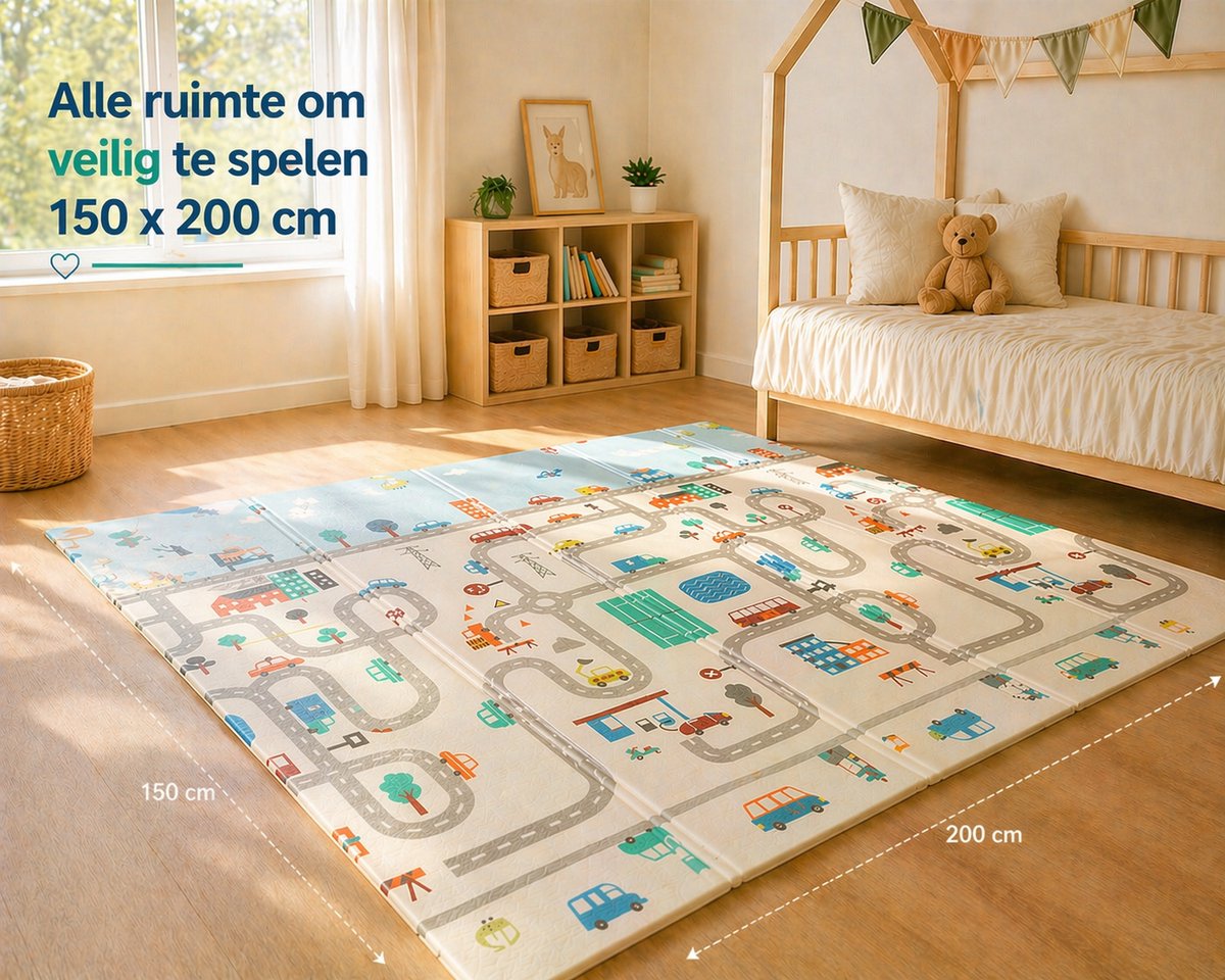 Auto - Speelmat - Inclusief Luxe Opbergtas - Speelkleed - Speelmat Baby - Speelkleed Baby - Speelmat Foam - 150 x 200 cm - Opvouwbaar - Baby Speelgoed 6 maanden - Baby cadeau - Kraamcadeau — afbeelding 5