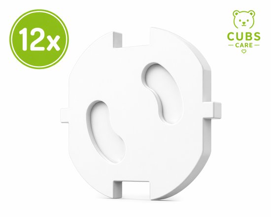 Witte stopcontactbeveiliger met 'Cubs Care' logo. 12 stuks.