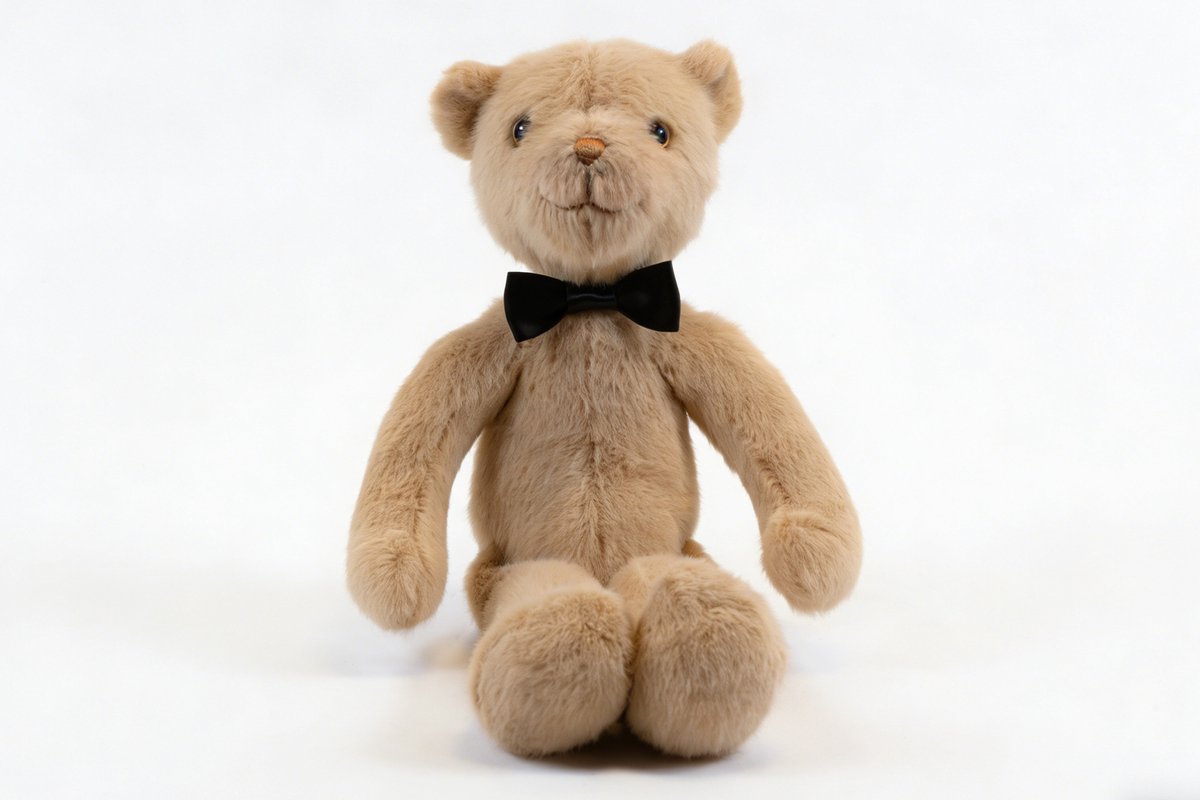Bloemetje & Bear -Milo Pluche Beer 35 cm - Zachte Knuffel met Zwarte Strik - Cadeau voor Kinderen en Volwassenen
