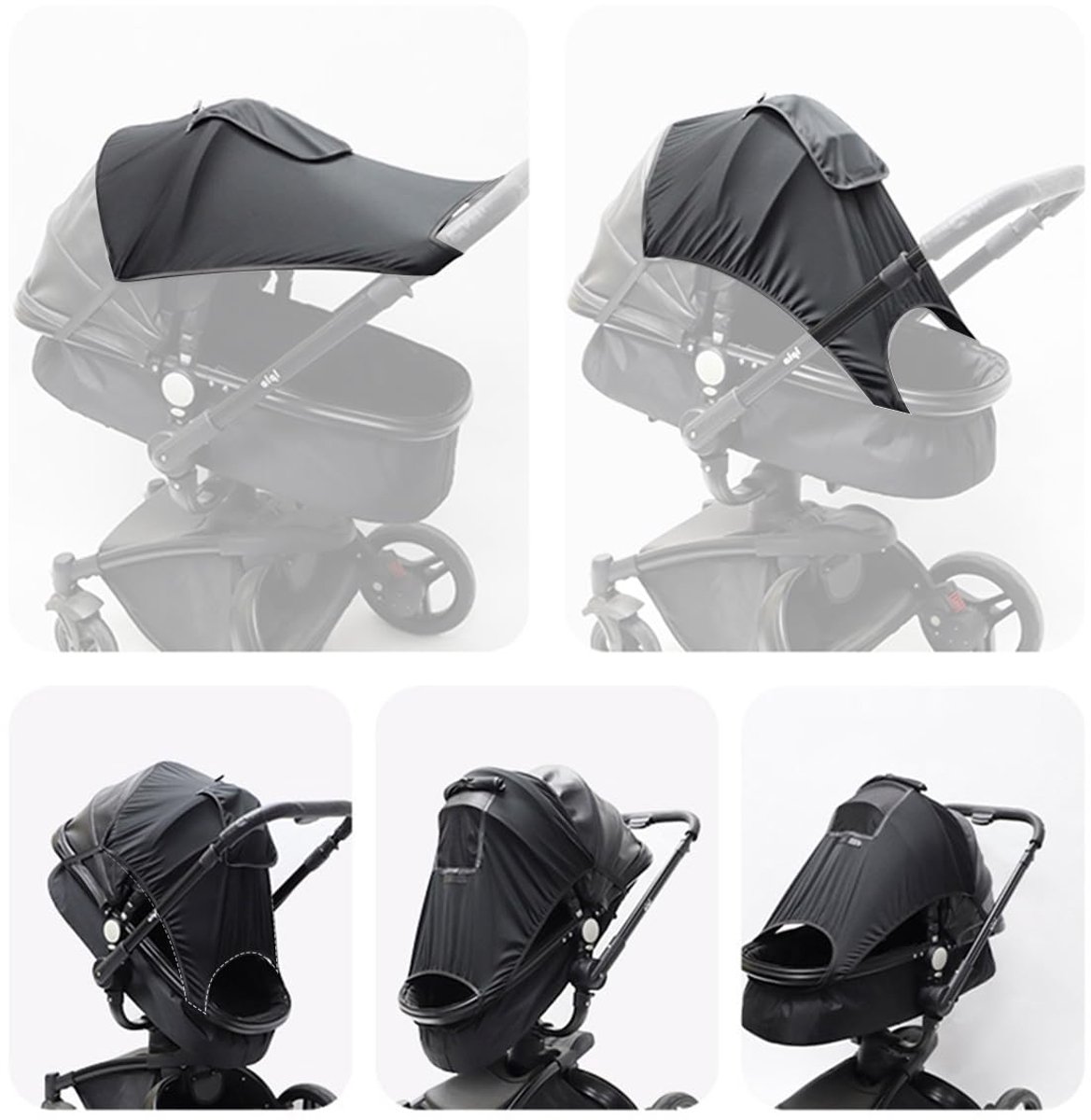 Kinderwagen Zonnescherm - Zonnedoek Kinderwagen - Zonnedoek buggy - Zonnedoek Wandelwagen - Zonnekap - Zonnedoek - Met kijkvenster - Buggy accessoire - Waterdichte, UV-werende - Parasol - voor kinderwagen - zwart — afbeelding 6