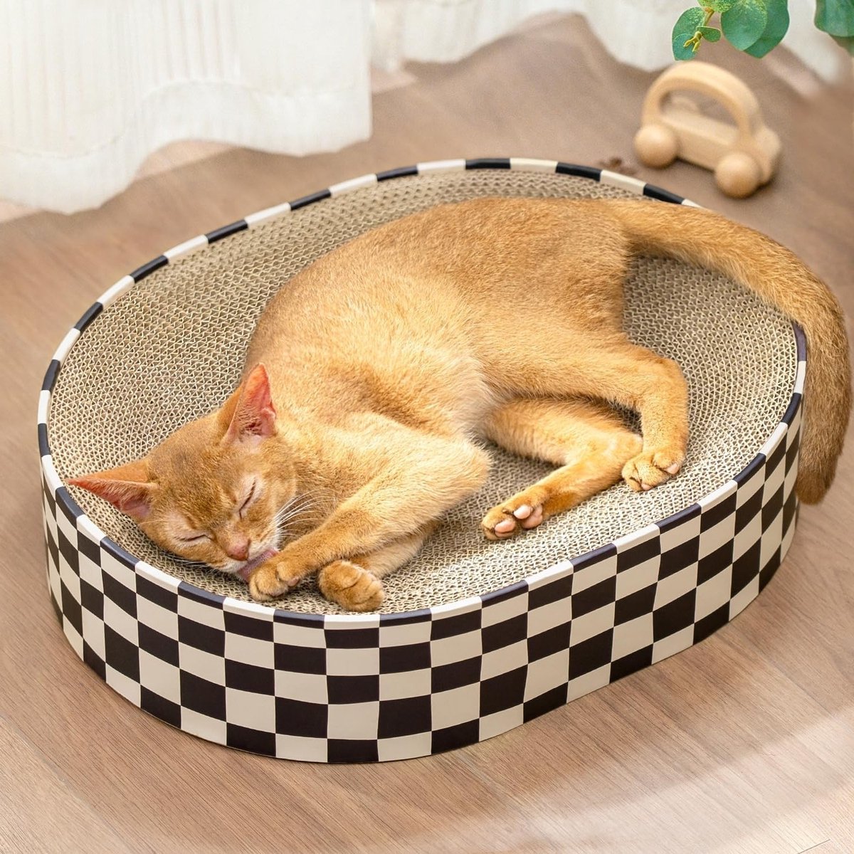 2-in-1 Oval Katten Krabpaal van Karton voor Binnen, Ronde Krabpaal voor Nagels, Bescherming voor Meubels en Vloeren