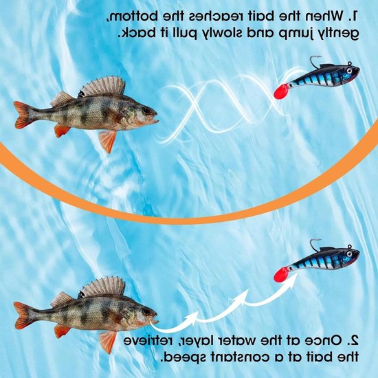 Set van 5 Gummi Vissers met Jigkoppen - Zachte Aas voor Roofvissen zoals Snoek, Baars en Forel (8cm) - Ideaal voor Zoet- en Zoutwatervisserij — afbeelding 4