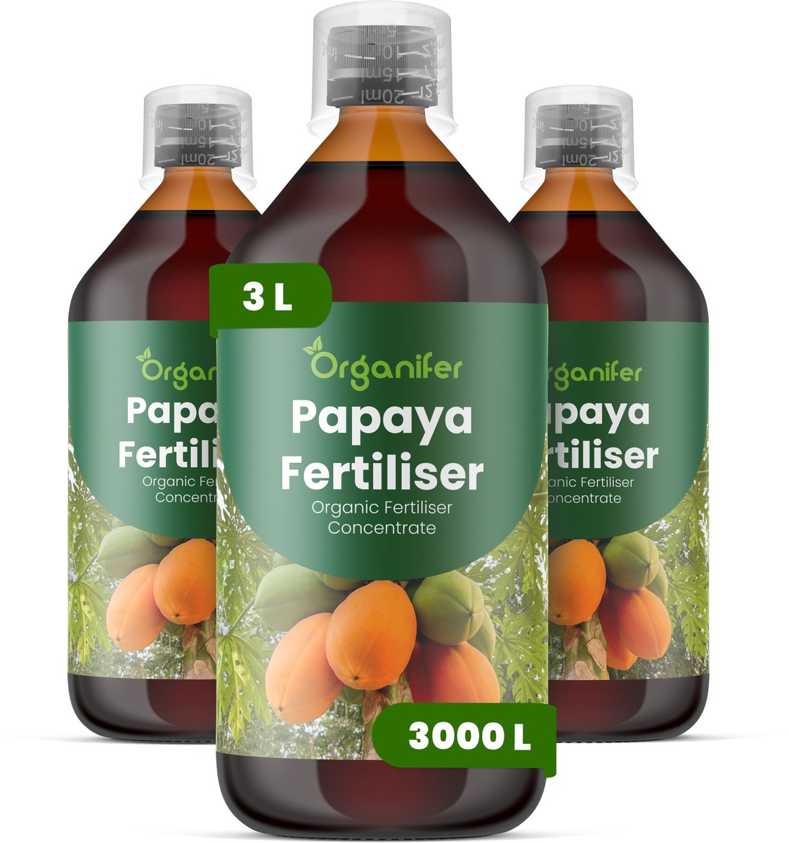 Vloeibare Meststof Voor Papaja 3X1 L Voor 3000 L - Npk 2-1-8 - Ondersteunt Sterke Bloei En Een Hoogwaardige Vruchtzetting - Verbetert De Vruchtkleur - Zoetheid En Interne Textuur - Bevordert Langdurige Vitaliteit En Productieve Groeicycli - Organifer