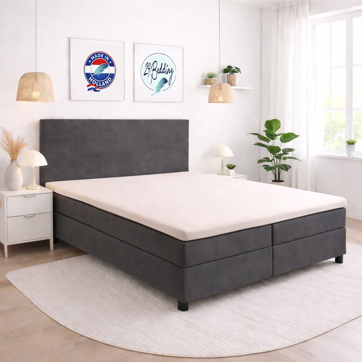 24-Bedding Dubbel Jersey - Topdek Hoeslaken - Topper Hoeslaken - 100% katoen - 160 x 200 cm - Beige - Extra dikke kwaliteit 200 gr/m2