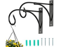 2 Stuks Hangende Mand Beugels: Metalen Tuinhaken voor Muurbeplanting, Fence Lantaarns en Vogelvoeders - Zwart
