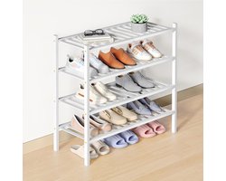 Smiry Schoenenrek - 4 Lagen - Bamboe Schoenenrek - Bamboe Schoenenkast -Voor 15 paar schoenen- 68x28x66cm - Bamboe - Wit