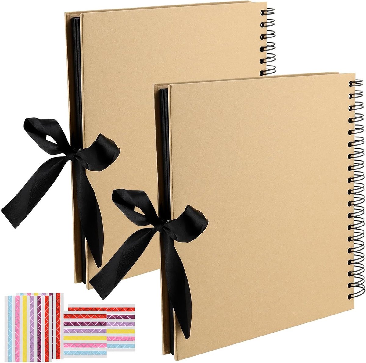 2 Pack 25 x 25cm Fotoalbum Scrapbook, 100 Pagina's/50 Vellen Vierkant Kraft Scrapbook met Zwarte Pagina's voor Creatief DIY Projecten en Herinneringen