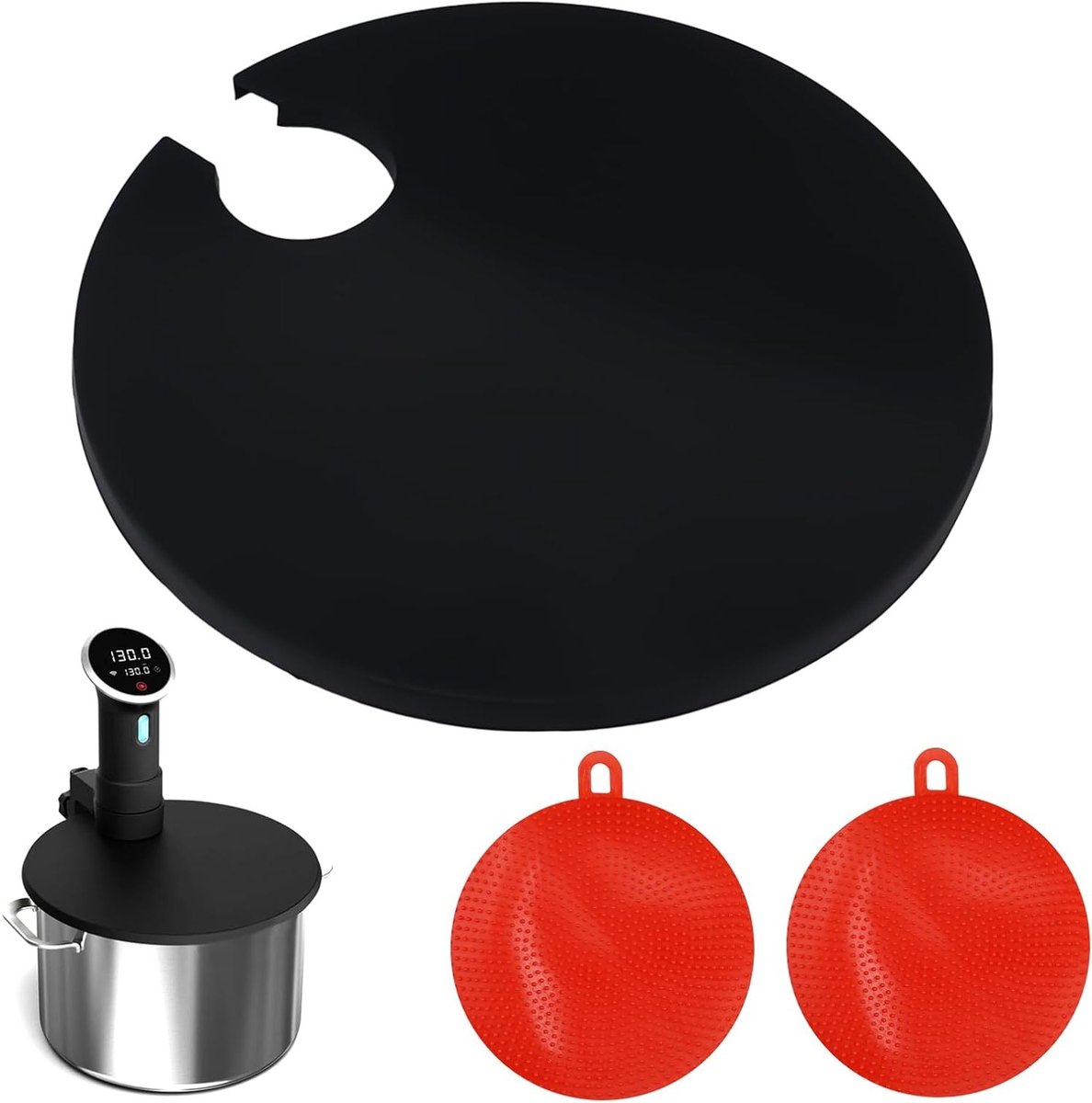 Sous Vide Silicone Deksel Set van 3, 28cm - Inclusief Afwasborstel voor Nauwkeurig Koken