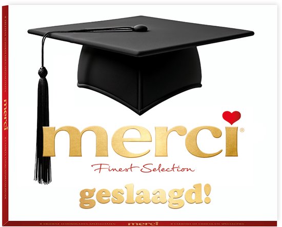 merci 250g "Geslaagd" - merci Finest Selection Assorted chocolade - Mix van 8 smaken - Chocolade cadeau - Individueel verpakte chocoladereepjes