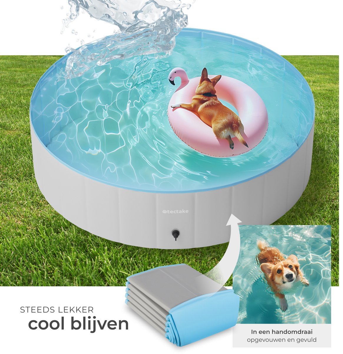 tectake® Hondenzwembad - Hondenpool- Zwembad voor honden - Ballenbak - Opvouwbaar - ⌀120 cm - Extra stevig - Eenvoudig te vullen en te legen thumbnail 3