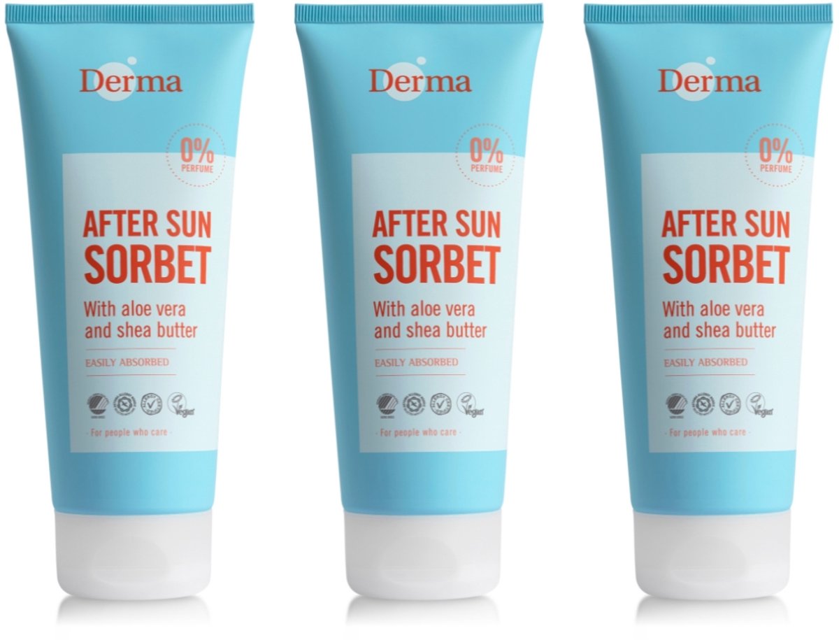 Derma After Sun Sorbet 3 x 200 ml - Snelle Absorptie - Met Aloe Vera Shea Butter en Amandelolie - AllergyCertified - Parfumvrij