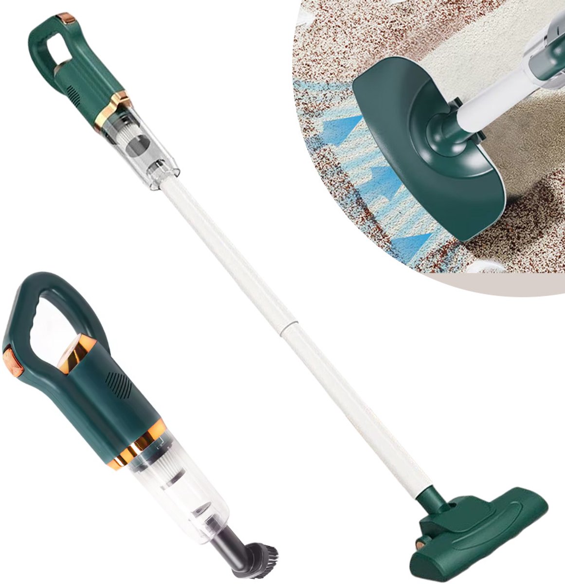 Draadloze Stofzuiger - 8500 Pa Zuigkracht - 75 W - 1500 Mah Lithiumbatterij - 700 ML Stofreservoir - Draadloze Handstofzuiger voor Thuisgebruik - Groen