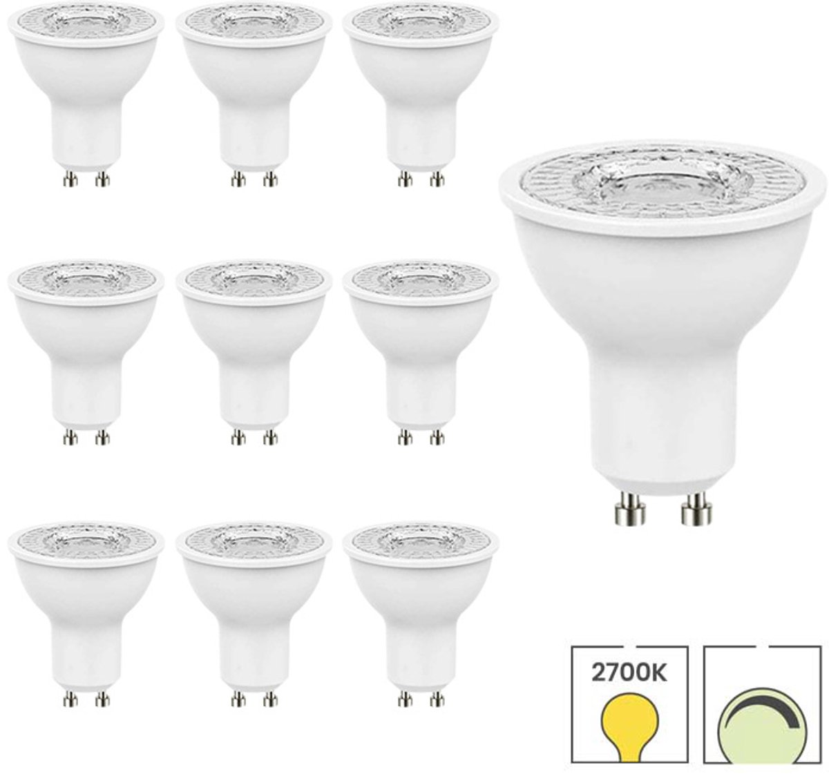 Lybardo - GU10 LED Lamp - 10-pack - 5W Dimbaar - 2700K Warmwit Licht
