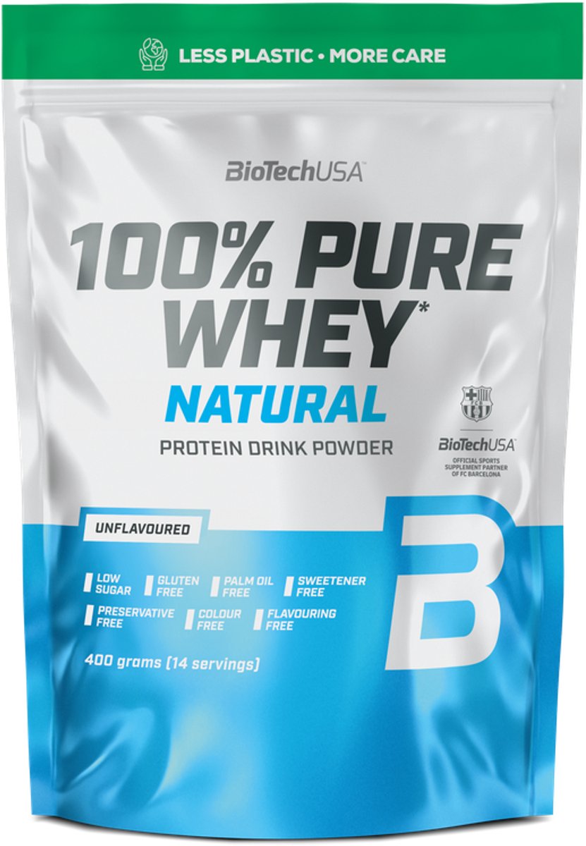 BioTechUSA 100% Pure Whey | Eiwitpoeder met BCAA en Glutamine | Glutenvrij, Palmolievrij | 21g Eiwit per portie, 400 g, Niet-gearomatiseerd