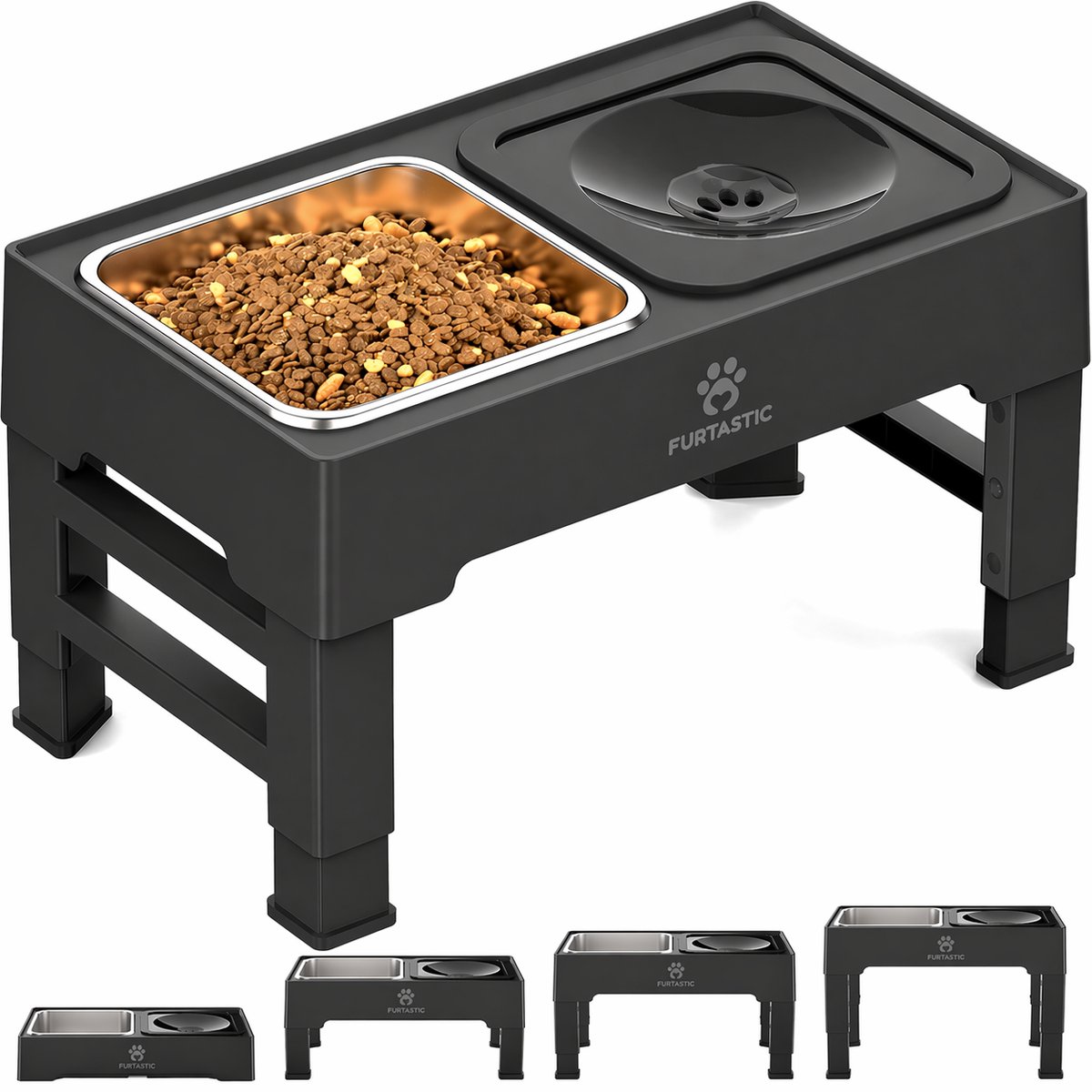 Bol.com FURTASTIC® Voerbak Hond met standaard - RVS Voerbak + Anti-lek Drinkbak Hond - Verhoogde voerbak - Verstelbaar aanbieding