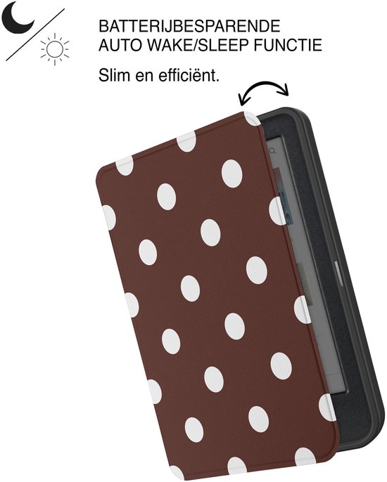 Lunso Geschikt voor Kobo Clara BW / Clara Colour hoesje (6 inch) - Vegan Saffiano Leren Sleep Cover - Vintage Dots — afbeelding 2