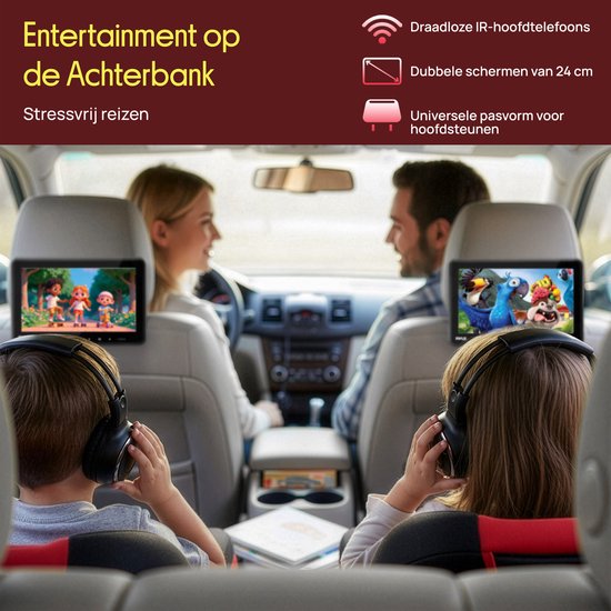 Pyle Universal Car Dual Headrest Monitor - 9.4 Inch Vehicle Multimedia CD DVD Player with Wireless Headphones - Audio Video Entertainment w/HDMI, Wide TV LCD Screen, Mounting Bracket - PLHRDVD90KT van Pyle — afbeelding 5