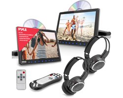 Pyle Universal Car Dual Headrest Monitor - 9.4 Inch Vehicle Multimedia CD DVD Player with Wireless Headphones - Audio Video Entertainment w/HDMI, Wide TV LCD Screen, Mounting Bracket - PLHRDVD90KT