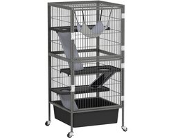 Hamsterkooi - Cavia kooi - Rattenkooi - Huisje - 3 Niveaus - Verwijderbare Lade - Met Voederstation - Zaag - Loopplank - Hutten - Hangbrug - 52B x 52D x 115H cm - Staal