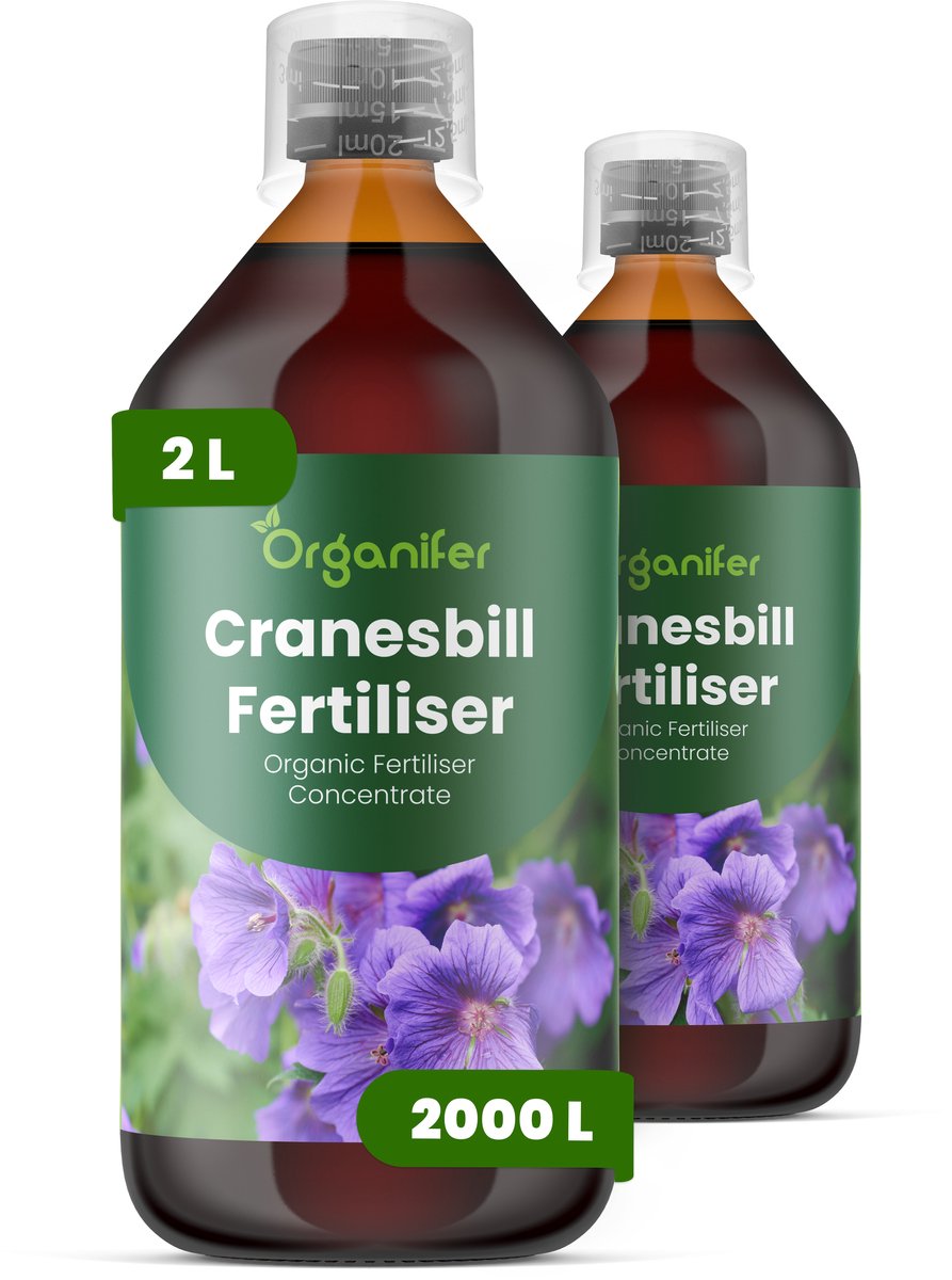 Vloeibare Meststof Voor Ooievaarsbek 2X1 L Voor 2000 L - Npk 2-1-8 - Krachtige Groei - Rijke Bloei - Sterke Wortels - Nutriëntenopname - Dichte Bladgroei - Weerbaarheid - Stressvermindering - Bladkleur - Meerjarige Geranium-Soorten - Organifer