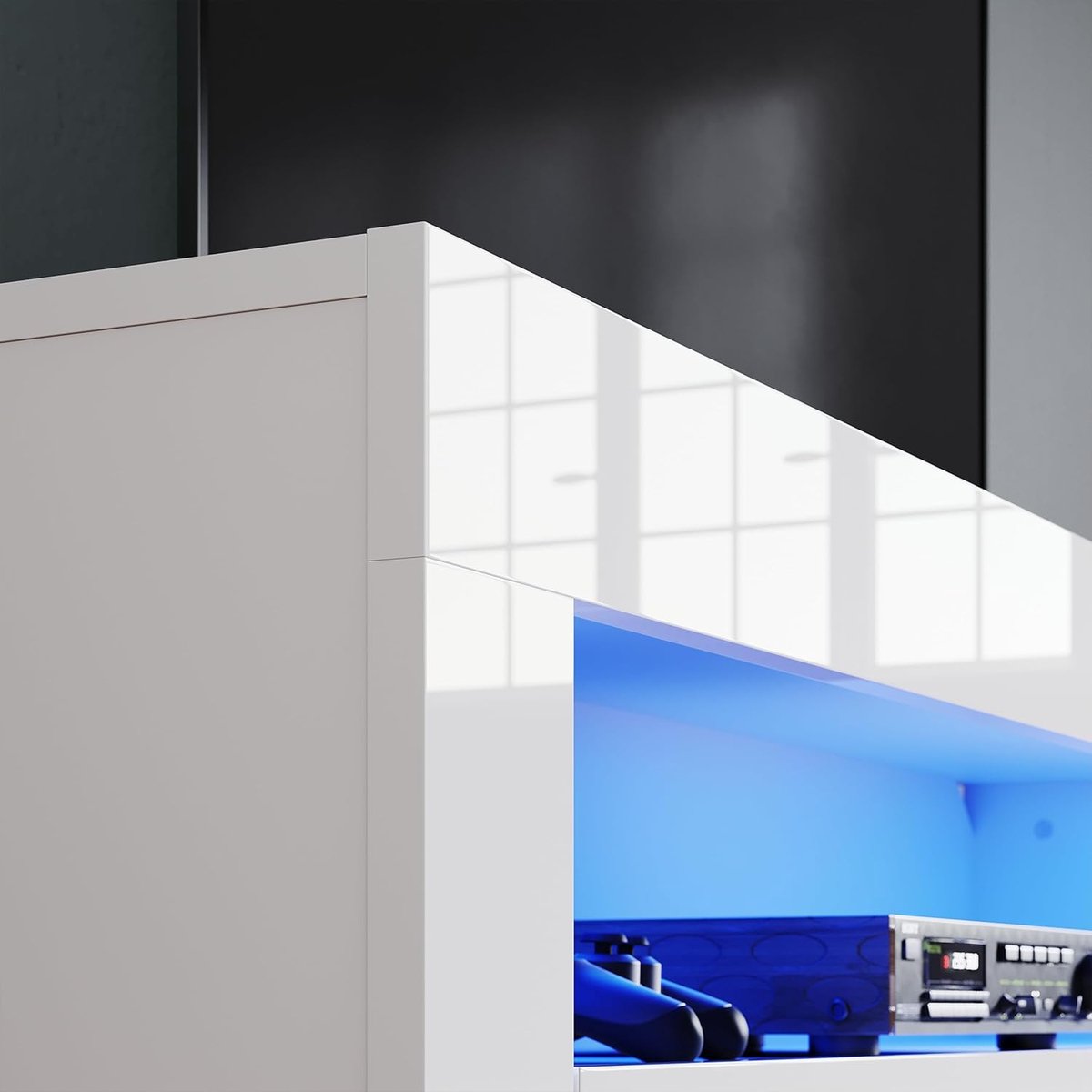 Modern LED TV-Meubel 155 cm Hoogglans Wit TV Kast met 12 Kleuren LED Verlichting en Opbergruimte 155x40x45 cm