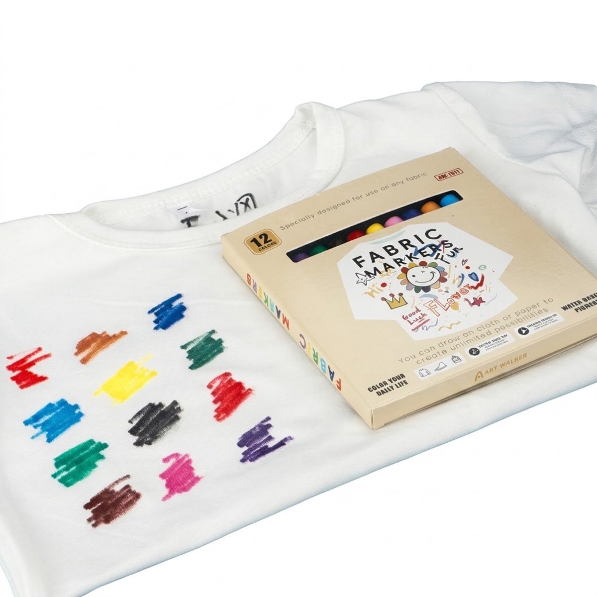 Multicolor textielstiften set unisex 12 kleuren stoffen stiften voor kleding tekenen DIY textiel verf markers