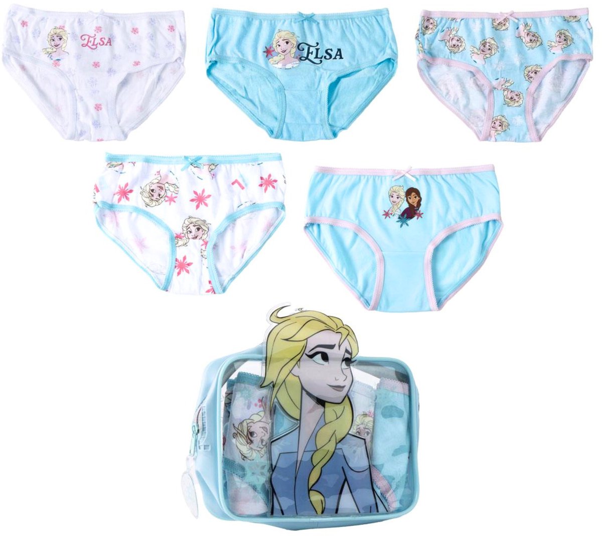Frozen Ondergoed Meisjes – 5 Stuks – Elsa en Anna – Kinder Onderbroek – Inclusief Opbergtas