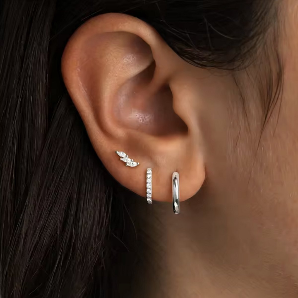 Oorbellen Set - 3 stuks - Kleur: Zilver - 3 stuks - Luxe Oorbellen - Incl. Cadeauverpakking - Oorhangers / Oorring / Oorknopjes - Hoge Kwaliteit RVS - Stainless Steel / Roestvrijstaal - Verkleurt Niet - Oorbellen Set - Oorbellen Vrouwen / Dames