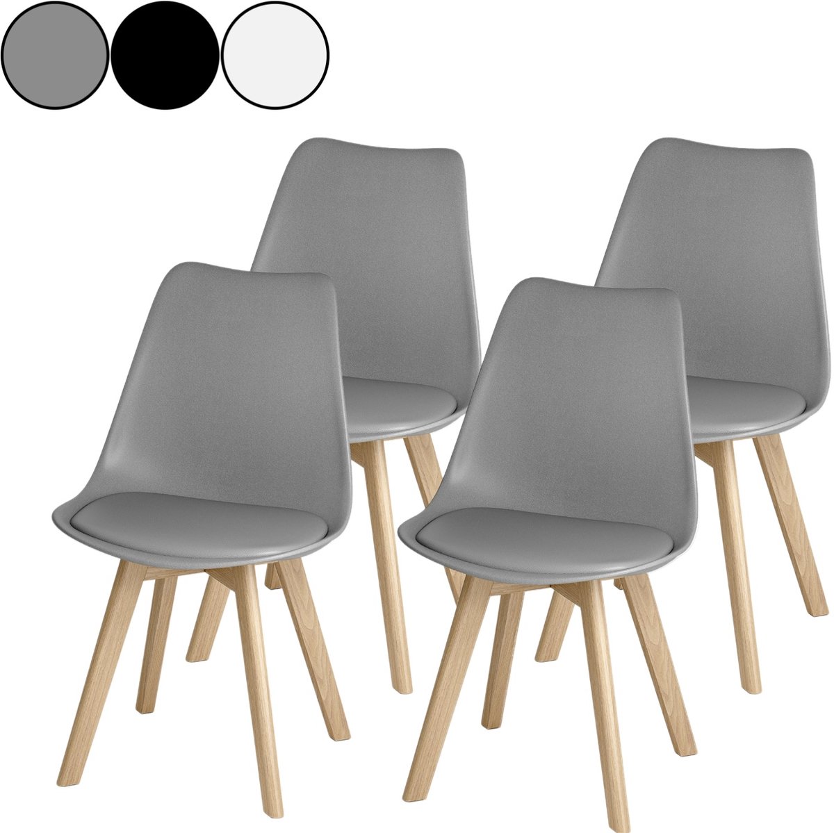 Bealife TB18 Eetkamerstoel - Set van 4 - Kuipstoel – Beukenhouten onderstel – Grijs