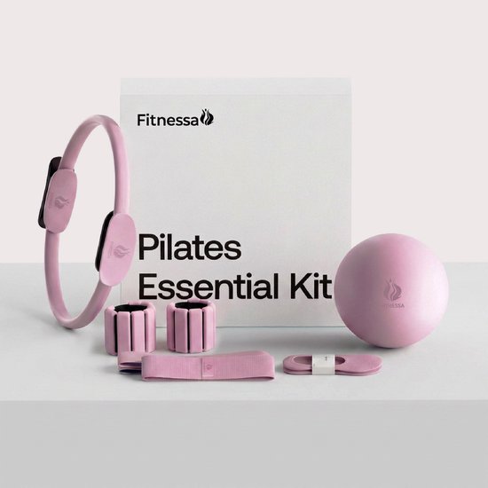 Fitnessa Pilates Gift Box – Luxe 8-delige Pilates Set- Roze – Complete Set met Pilates Ring, Gewichten, Antislip Sokken, Weerstandsbanden & Pilates Bal – Pilates set voor thuis– Perfect als cadeau – gezond geschenk voor verjaardagen en feestdagen