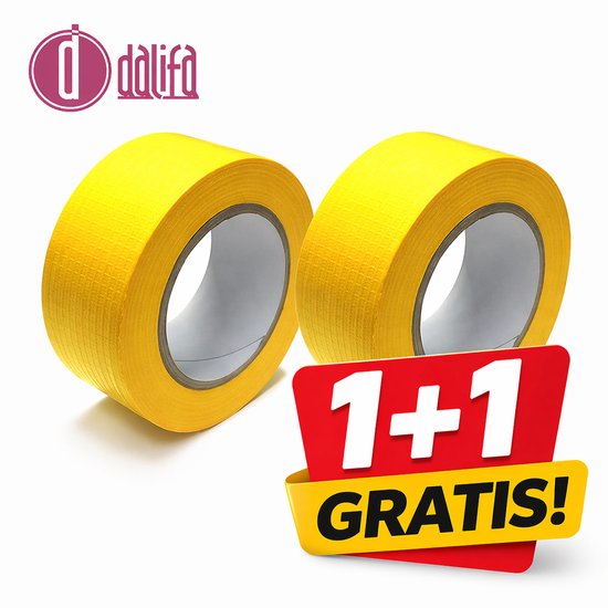 DALIFA TAPE Duct tape Geel 50mm x 50m – Set van 2 Rollen – Sterke Reparatietape...
