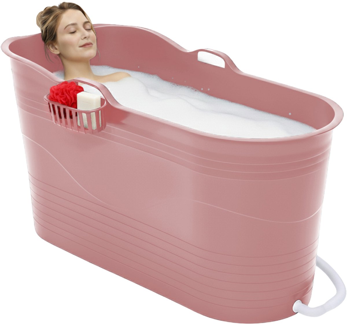 Bath Bucket XL - Roze - 123 cm - Zitbad voor volwassenen - IJsbad - met rekbare Afvoerslang tot 3 meter