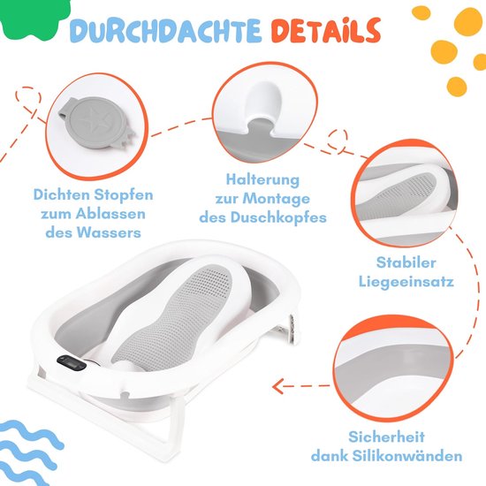 moovkee. Opvouwbaar Babybad 80 cm Grijs - Babybadewanne met Thermometer en Badesitz - Antislip Draagbare Babybadkuip voor 0-36 Maanden van Moovkee — afbeelding 2