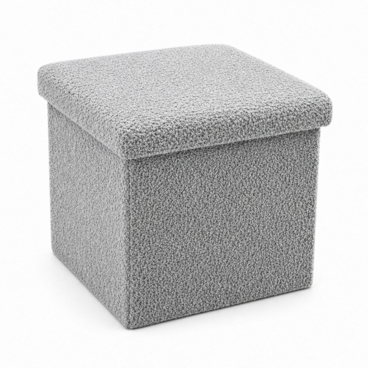 Luxaliving Opbergpoef Grijs – Opvouwbare Poef met Opbergruimte – Bouclé Teddy Stof – Hocker met Deksel – Voetenbank 35x35 cm